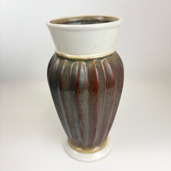 MCM Drip Glaze Off White Brown an Green Pottery Vase Like New - Picture 2 of 12